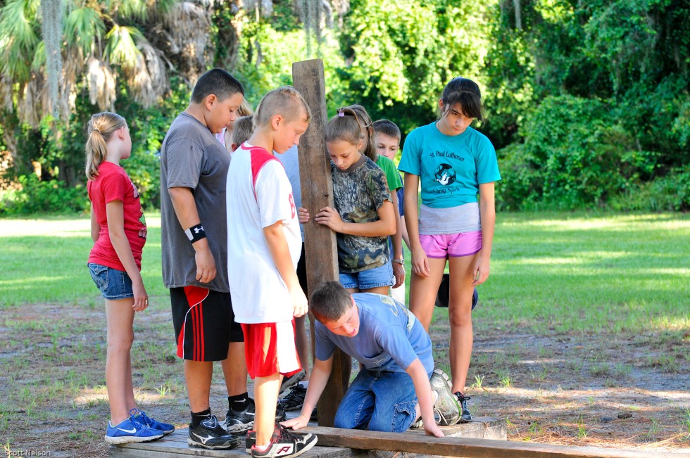Benefits of a Low Ropes Course - Youth group on the Islands learning to work together.